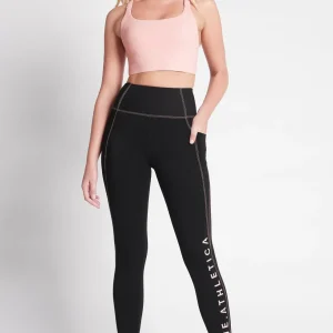 Outlet Aje ATHLETICA High Rise Contrast Stitch Logo Full Length Legging 203 Black/Rose Quartz