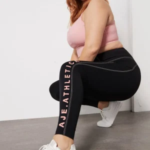 Outlet Aje ATHLETICA High Rise Contrast Stitch Logo Full Length Legging 203 Black/Rose Quartz