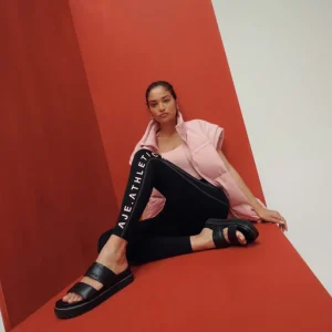 Outlet Aje ATHLETICA High Rise Contrast Stitch Logo Full Length Legging 203 Black/Rose Quartz