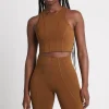 Discount Aje ATHLETICA High Rise Mid Length Embossed Bike Short 615 Coffee/Gold
