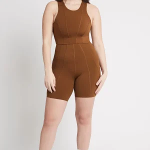 Discount Aje ATHLETICA High Rise Mid Length Embossed Bike Short 615 Coffee/Gold
