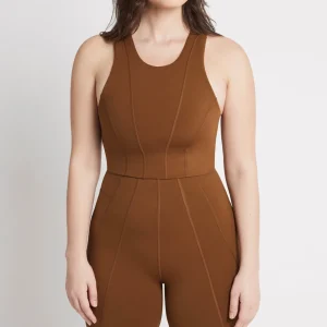 Discount Aje ATHLETICA High Rise Mid Length Embossed Bike Short 615 Coffee/Gold
