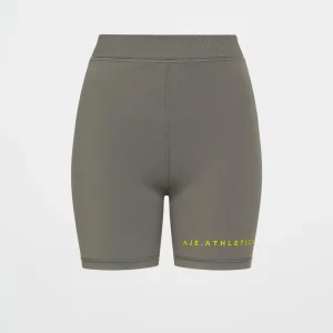 Discount Aje ATHLETICA High Rise Pintuck Mid Length Bike Shorts 625 Midnight Grey/Citrus Yellow