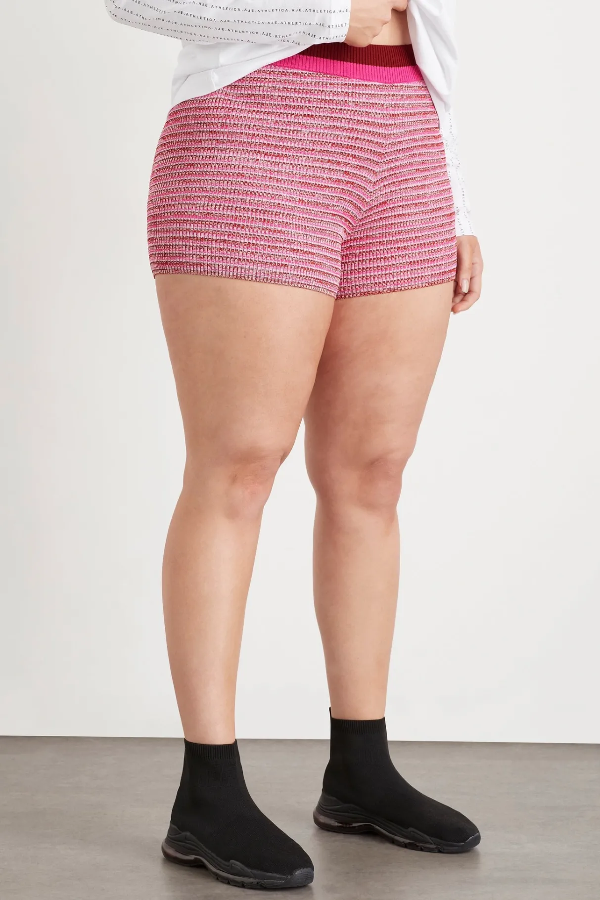 high_rise_striped_knit_bike_shorts__1-1.webp Best Sale Aje ATHLETICA High Rise Striped Knit Bike Shorts 625 Berry/Multi