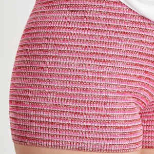 Best Sale Aje ATHLETICA High Rise Striped Knit Bike Shorts 625 Berry/Multi