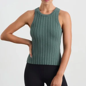 Hot Aje ATHLETICA Hydra Racer Knit Ribbed Top Moss Green