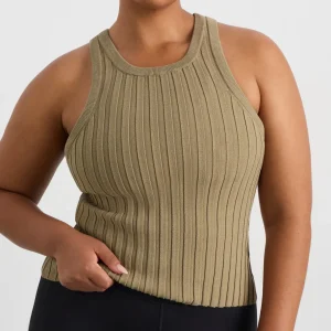 Shop Aje ATHLETICA Hydra Racer Knit Ribbed Top Soft Khaki