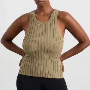 Shop Aje ATHLETICA Hydra Racer Knit Ribbed Top Soft Khaki