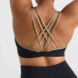 Store Aje ATHLETICA Lattice Logo Strap Bra 360 Black Soft Khaki