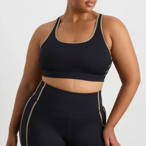Store Aje ATHLETICA Lattice Logo Strap Bra 360 Black Soft Khaki