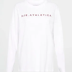 Online Aje ATHLETICA Logo Long Sleeve T-Shirt 127 White/Burnt Burgundy