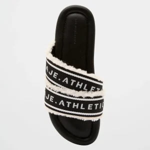 Shop Aje ATHLETICA Logotape Shearling Slides 938 Black/White