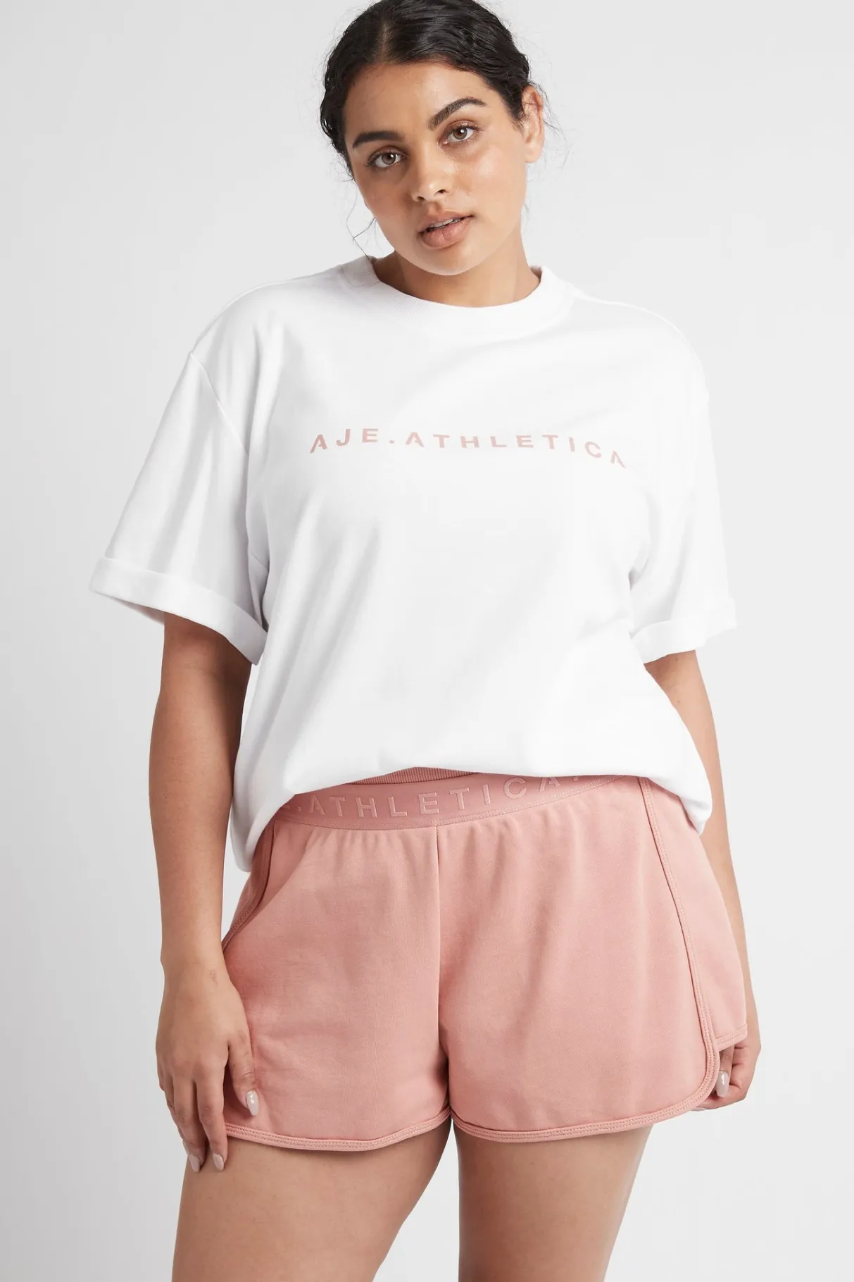 logotape_sweat_shorts__10-1.webp Shop Aje ATHLETICA Logotape Sweat Shorts 604 Sunset Pink