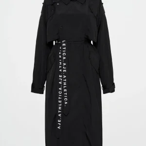 Fashion Aje ATHLETICA Long Belted Windbreaker Jacket 703 Black/Black