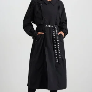 Fashion Aje ATHLETICA Long Belted Windbreaker Jacket 703 Black/Black