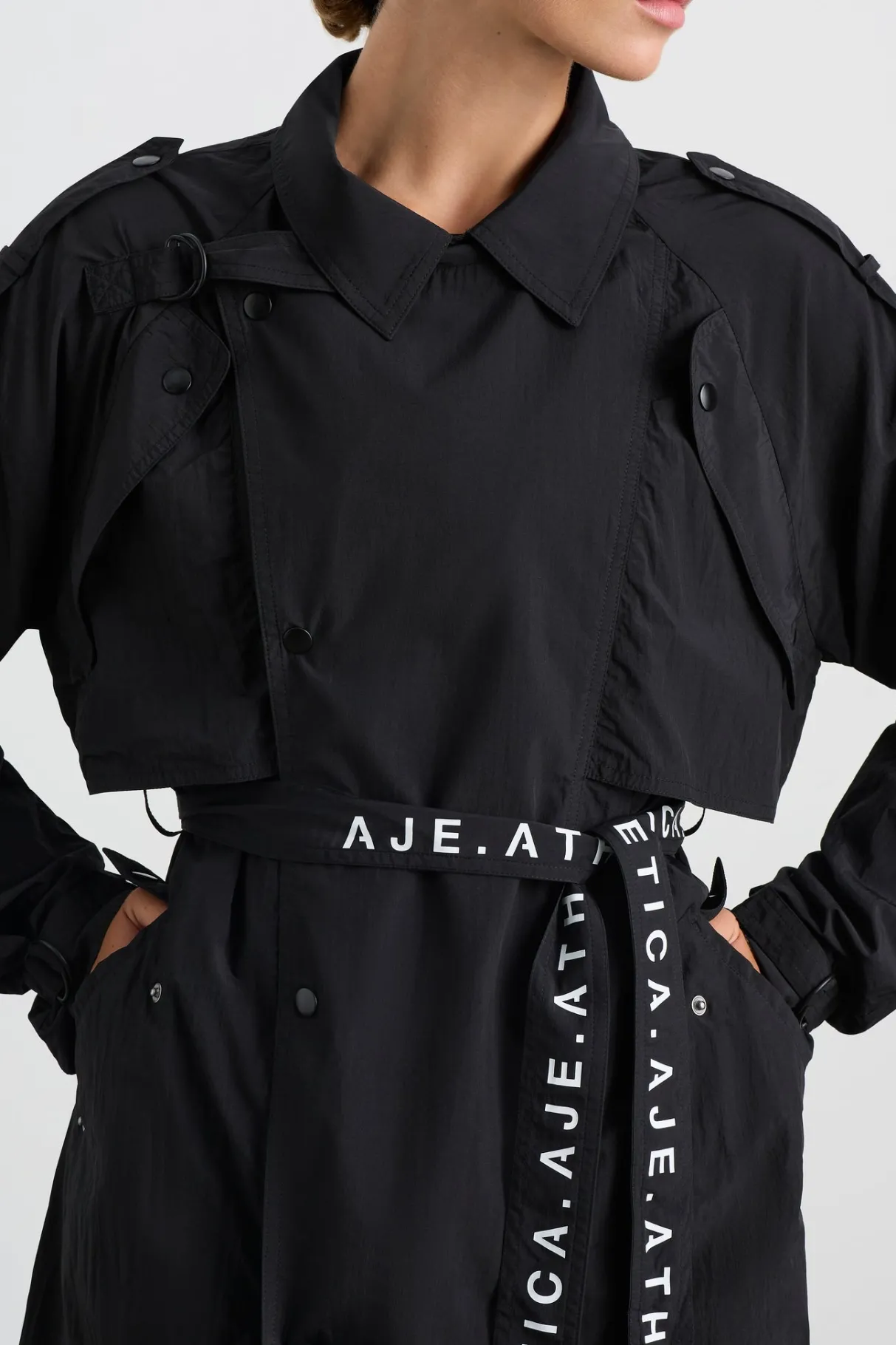 long_belted_windbreaker_jacket__3.webp Fashion Aje ATHLETICA Long Belted Windbreaker Jacket 703 Black/Black