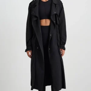 Fashion Aje ATHLETICA Long Belted Windbreaker Jacket 703 Black/Black