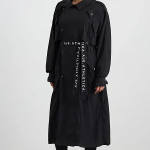 Fashion Aje ATHLETICA Long Belted Windbreaker Jacket 703 Black/Black