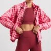 Shop Aje ATHLETICA Long Line Spray Jacket Blurred Pink Check