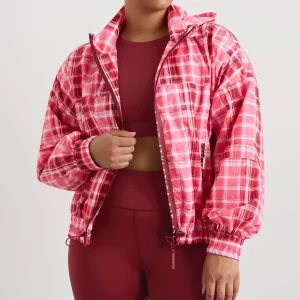 Shop Aje ATHLETICA Long Line Spray Jacket Blurred Pink Check