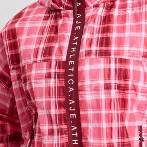 Shop Aje ATHLETICA Long Line Spray Jacket Blurred Pink Check