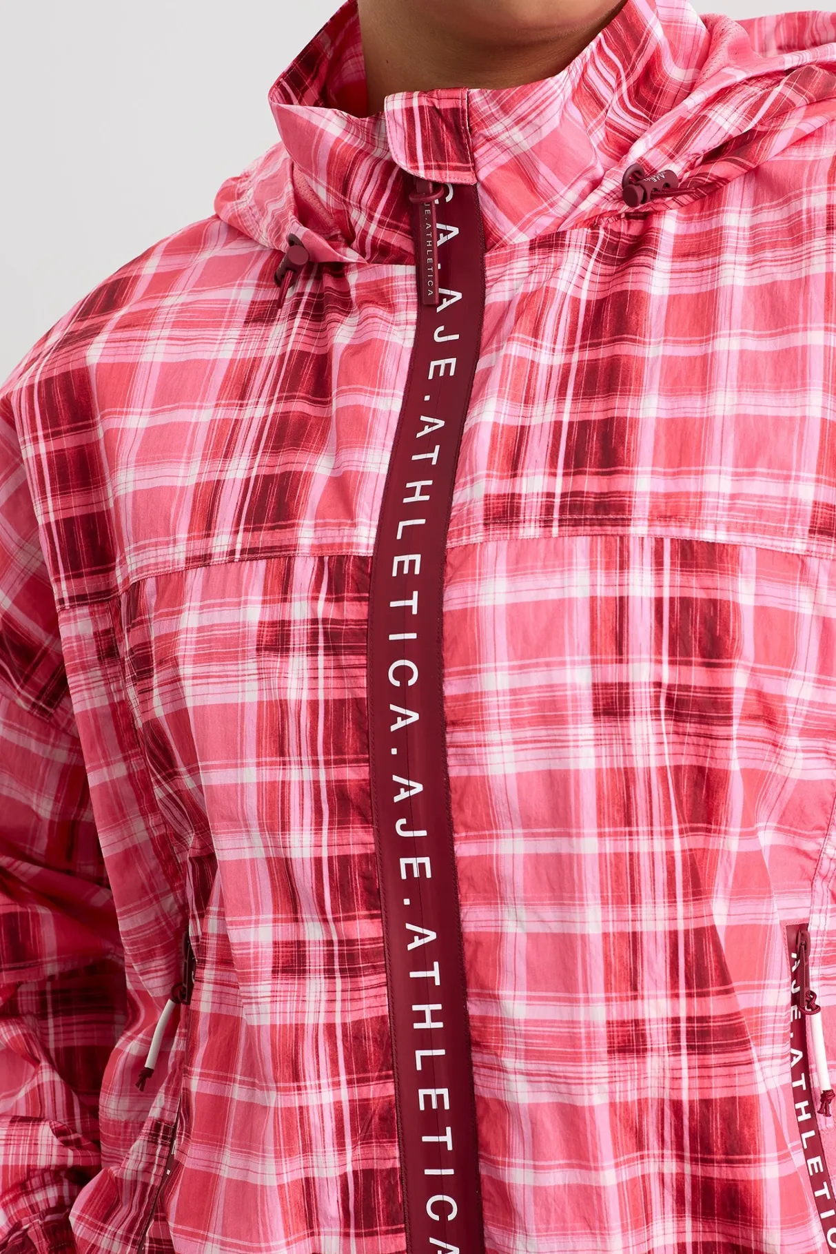 long_line_spray_jacket_13-1.webp Shop Aje ATHLETICA Long Line Spray Jacket Blurred Pink Check