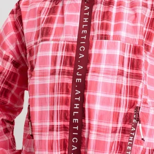 Shop Aje ATHLETICA Long Line Spray Jacket Blurred Pink Check