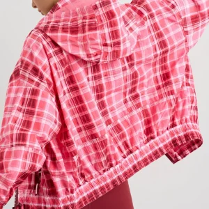Shop Aje ATHLETICA Long Line Spray Jacket Blurred Pink Check