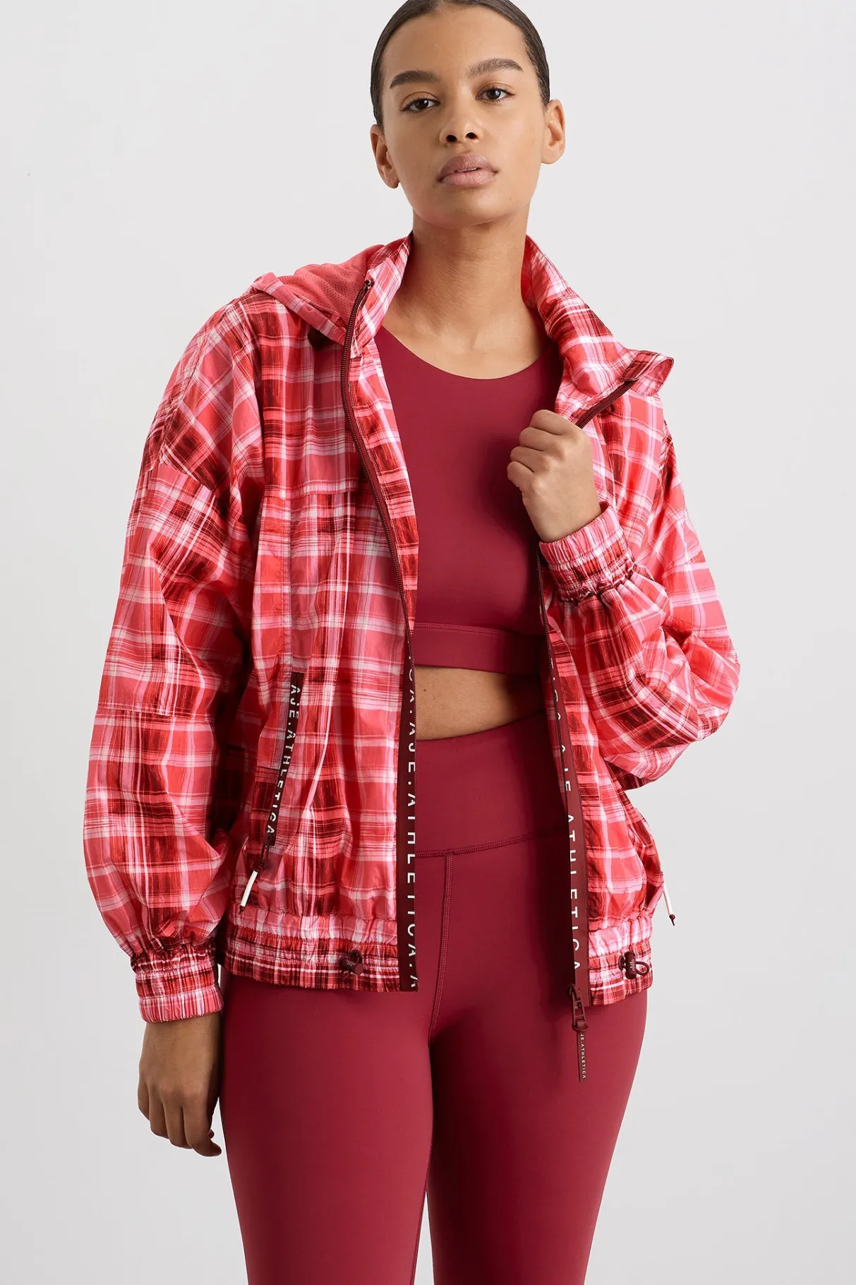 long_line_spray_jacket_6-1.webp Shop Aje ATHLETICA Long Line Spray Jacket Blurred Pink Check
