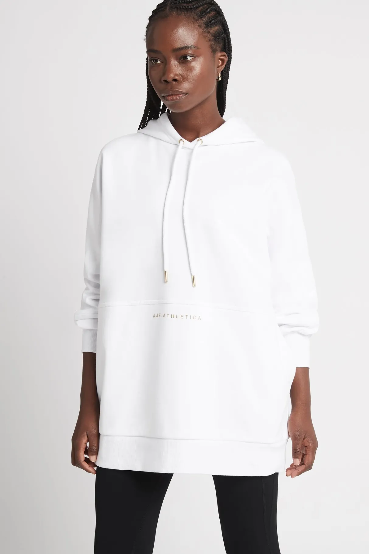long_sleeve_hoodie_dress__0.webp New Aje ATHLETICA Long Sleeve Hoodie Dress 804 White/Gold