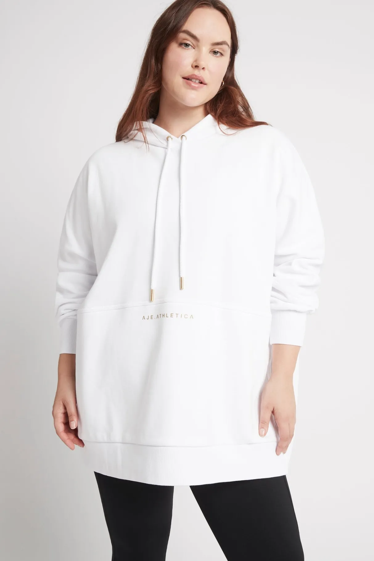 long_sleeve_hoodie_dress__11.webp New Aje ATHLETICA Long Sleeve Hoodie Dress 804 White/Gold