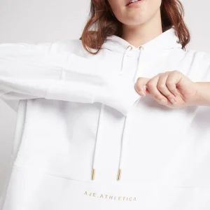 New Aje ATHLETICA Long Sleeve Hoodie Dress 804 White/Gold