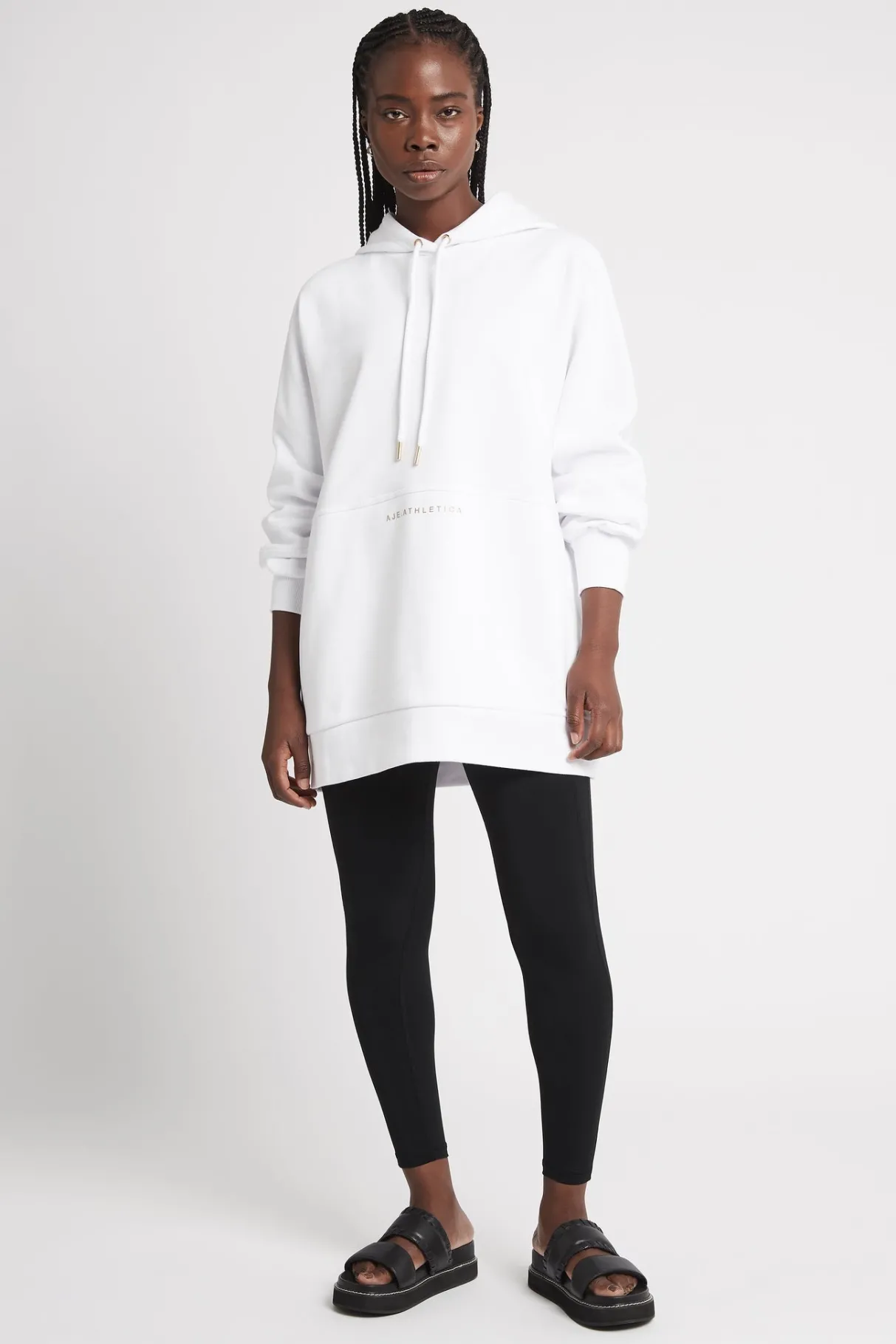 long_sleeve_hoodie_dress__5.webp New Aje ATHLETICA Long Sleeve Hoodie Dress 804 White/Gold