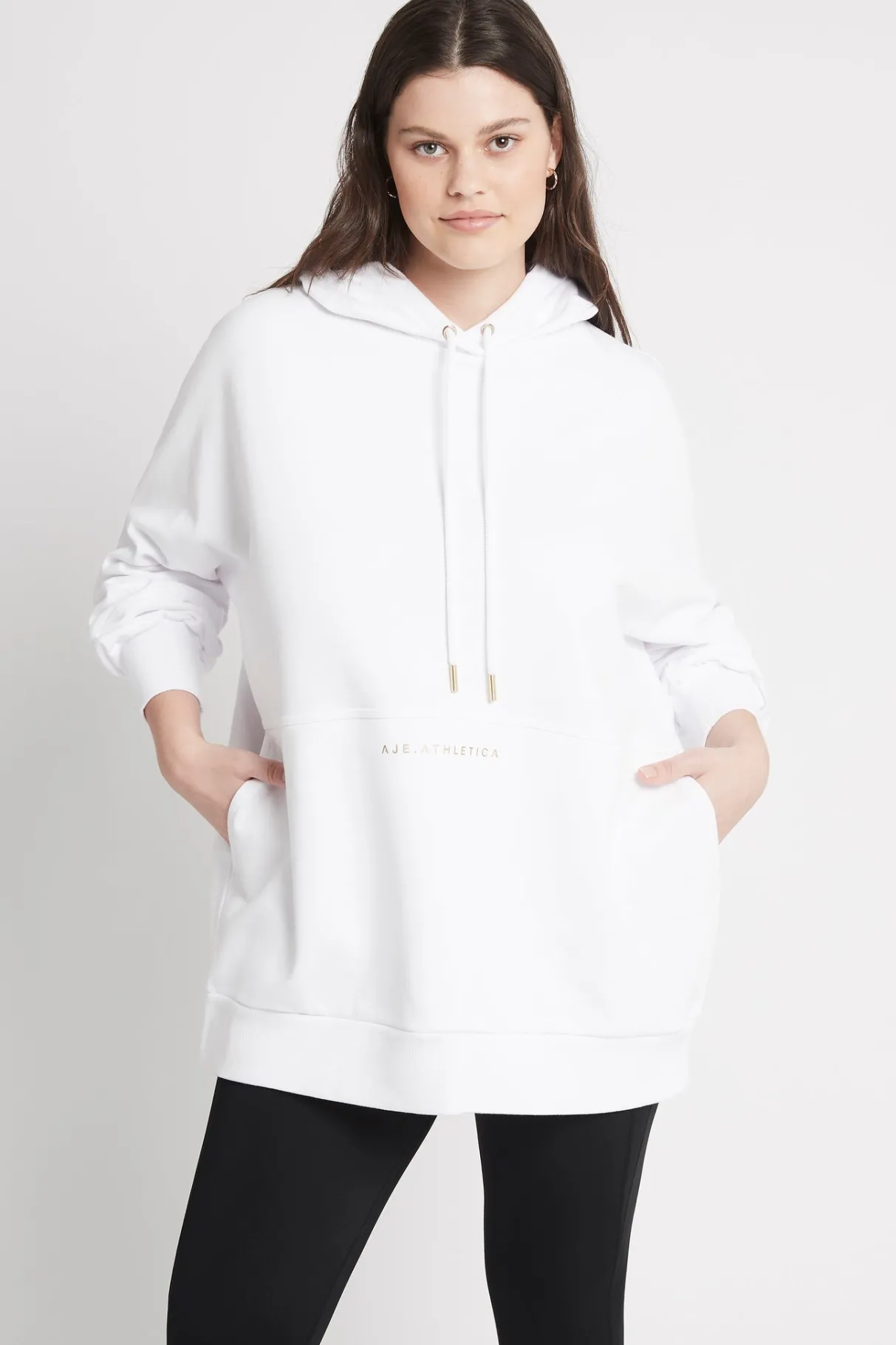 long_sleeve_hoodie_dress__6.webp New Aje ATHLETICA Long Sleeve Hoodie Dress 804 White/Gold
