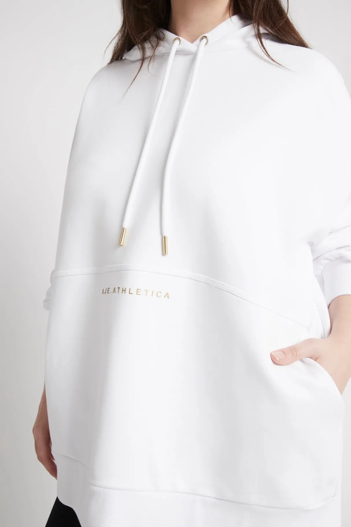 long_sleeve_hoodie_dress__8.webp New Aje ATHLETICA Long Sleeve Hoodie Dress 804 White/Gold