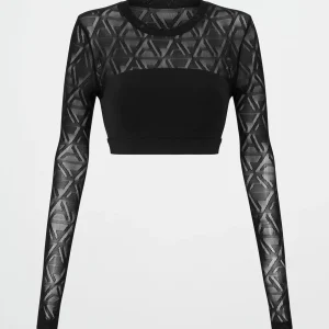 New Aje ATHLETICA Long Sleeve Mesh Crop Top 356 Black