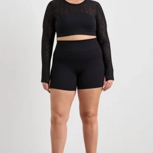 New Aje ATHLETICA Long Sleeve Mesh Crop Top 356 Black