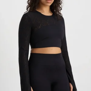 New Aje ATHLETICA Long Sleeve Mesh Crop Top 356 Black