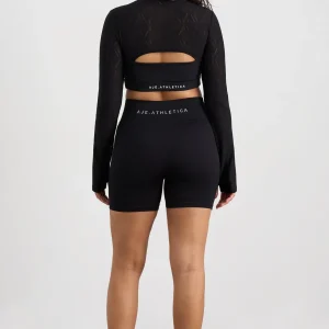 New Aje ATHLETICA Long Sleeve Mesh Crop Top 356 Black