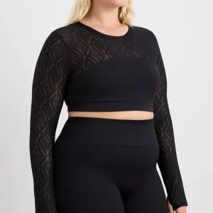 New Aje ATHLETICA Long Sleeve Mesh Crop Top 356 Black