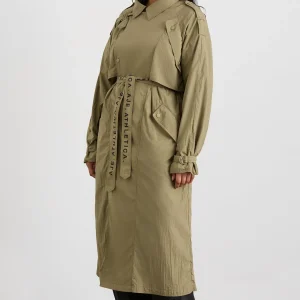 Fashion Aje ATHLETICA Longline Belted Trench 703 Soft Khaki/Black