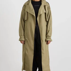 Fashion Aje ATHLETICA Longline Belted Trench 703 Soft Khaki/Black