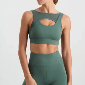 New Aje ATHLETICA Mesh Keyhole Front Bra 371 Moss Green