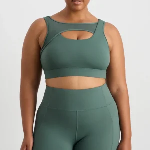 New Aje ATHLETICA Mesh Keyhole Front Bra 371 Moss Green