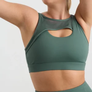New Aje ATHLETICA Mesh Keyhole Front Bra 371 Moss Green