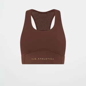 Sale Aje ATHLETICA Mesh Racer Back Sports Bra 338 Dark Chocolate