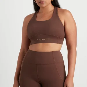 Sale Aje ATHLETICA Mesh Racer Back Sports Bra 338 Dark Chocolate