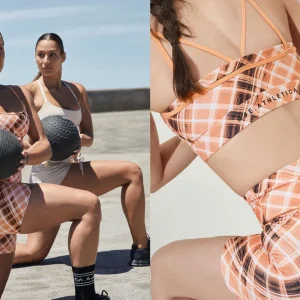 Shop Aje ATHLETICA Multi Strap Sports Bra 363 Blurred Tan Check