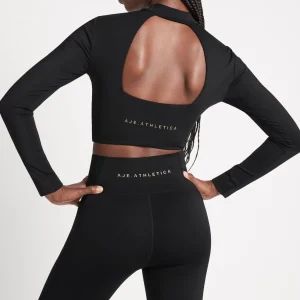 Cheap Aje ATHLETICA Open Back Long Sleeve Crop Top 315 Black