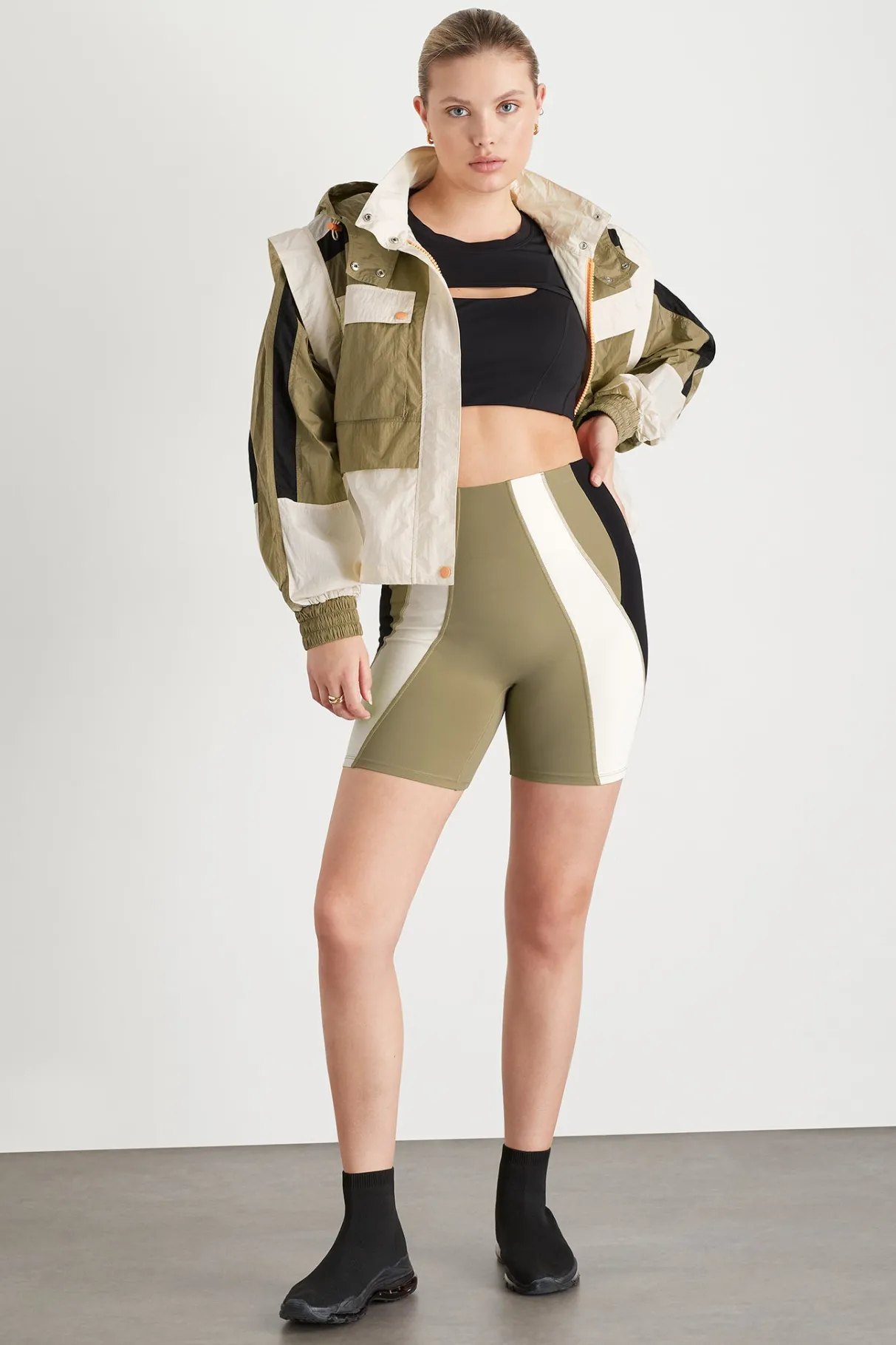 panelled_bike_short__11.webp Sale Aje ATHLETICA Panelled Bike Short 615 Soft Khaki Multi